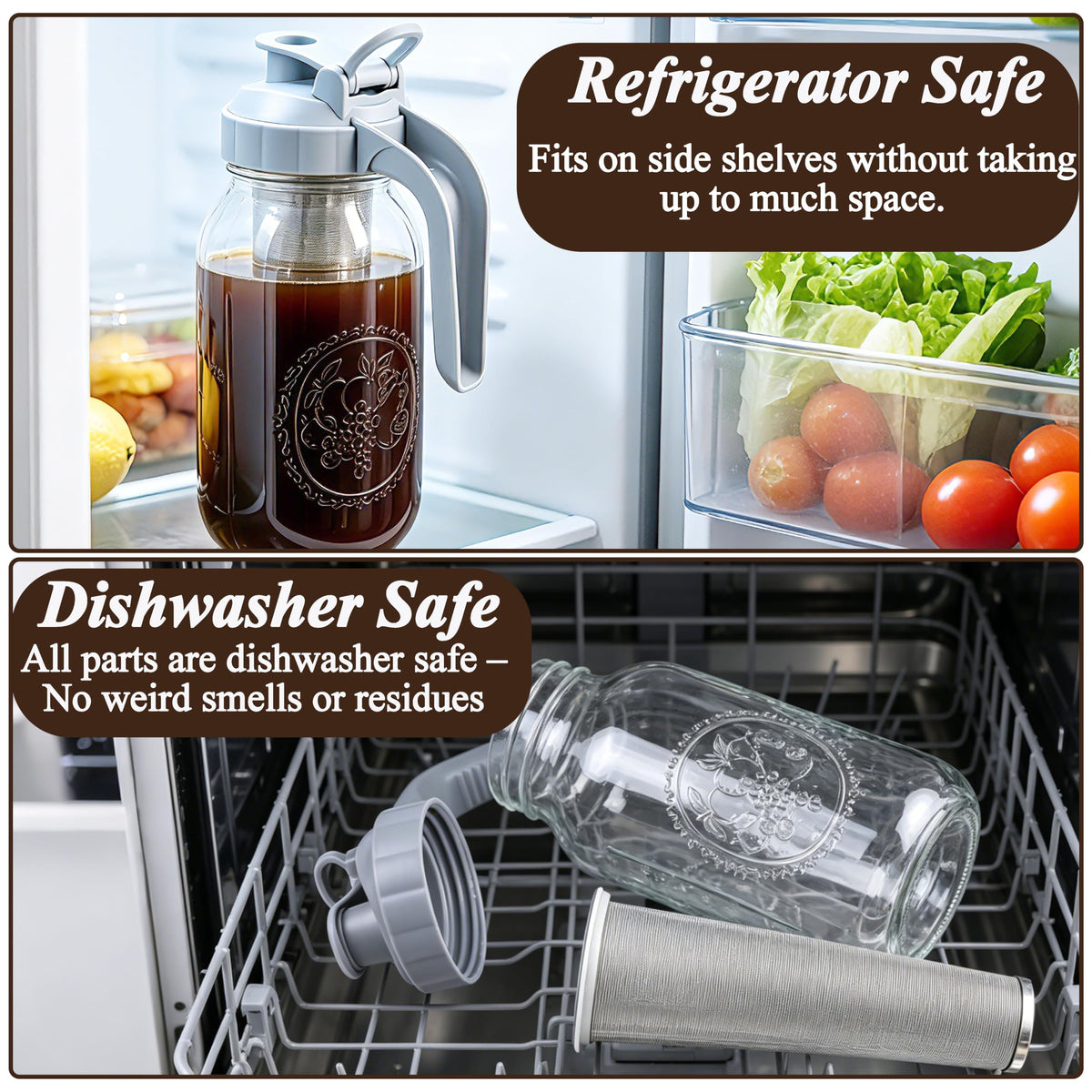 Cold Brew Coffee Maker 64oz Mason Jar Pitcher with Stainless Steel Filter