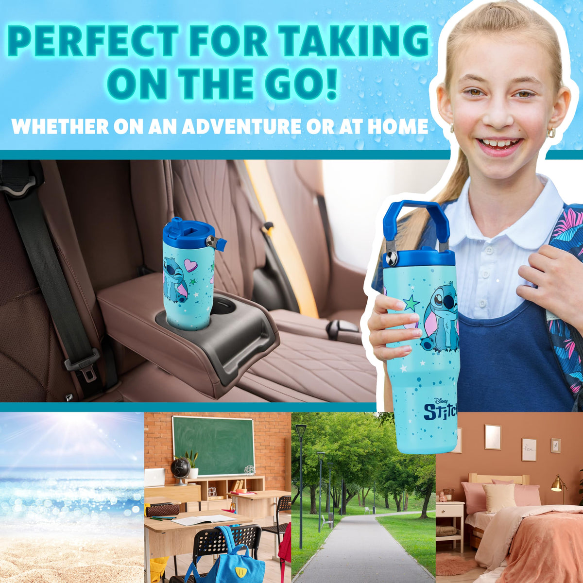 Disney Stitch Tumbler with Straw 30oz Kids Teens Insulated Cup with Lid Handle Travel Mug Cups with Lids for School Sports Gifts for Kids