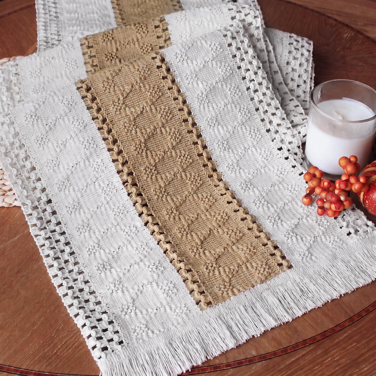 Boho Table Runner for Fall Home Decor 12x72 Burlap with Tassels (6 Sq Ft)