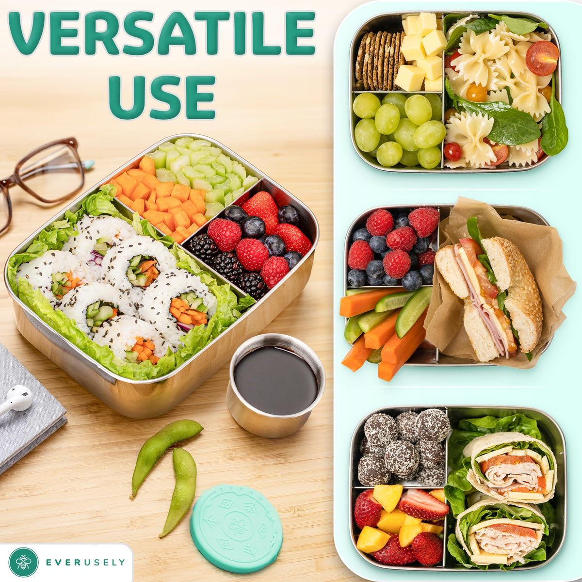 Stainless Steel Bento Box + Condiment Container