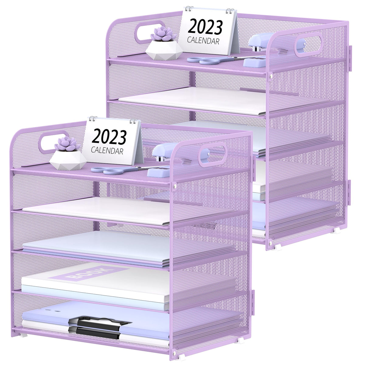 2 Pack 5 Tier Purple Desk Organizer with Handle Mesh Desk File (18.99 Count)