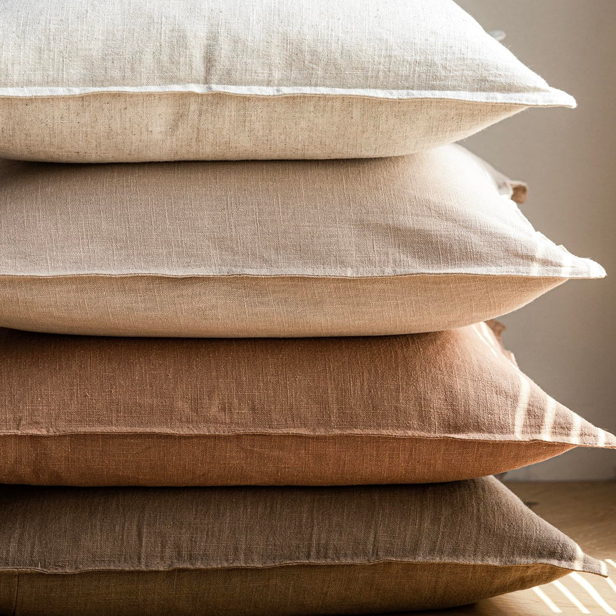 Pack of 2 Decorative Linen Soild Throw Pillow Covers Soft Accent Cushion Case Boho Farmhouse Pillowcase for Chair Couch Sofa Bedroom Living Room Home Decor 18 x 18 Inch Light Khaki Brown (2 Count)