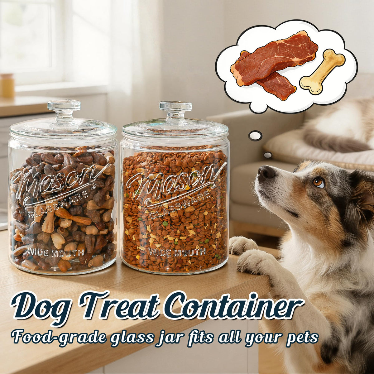 1 Gallon Glass Cookie Jar with Airtight Lid for Sourdough Starter (2 Count)
