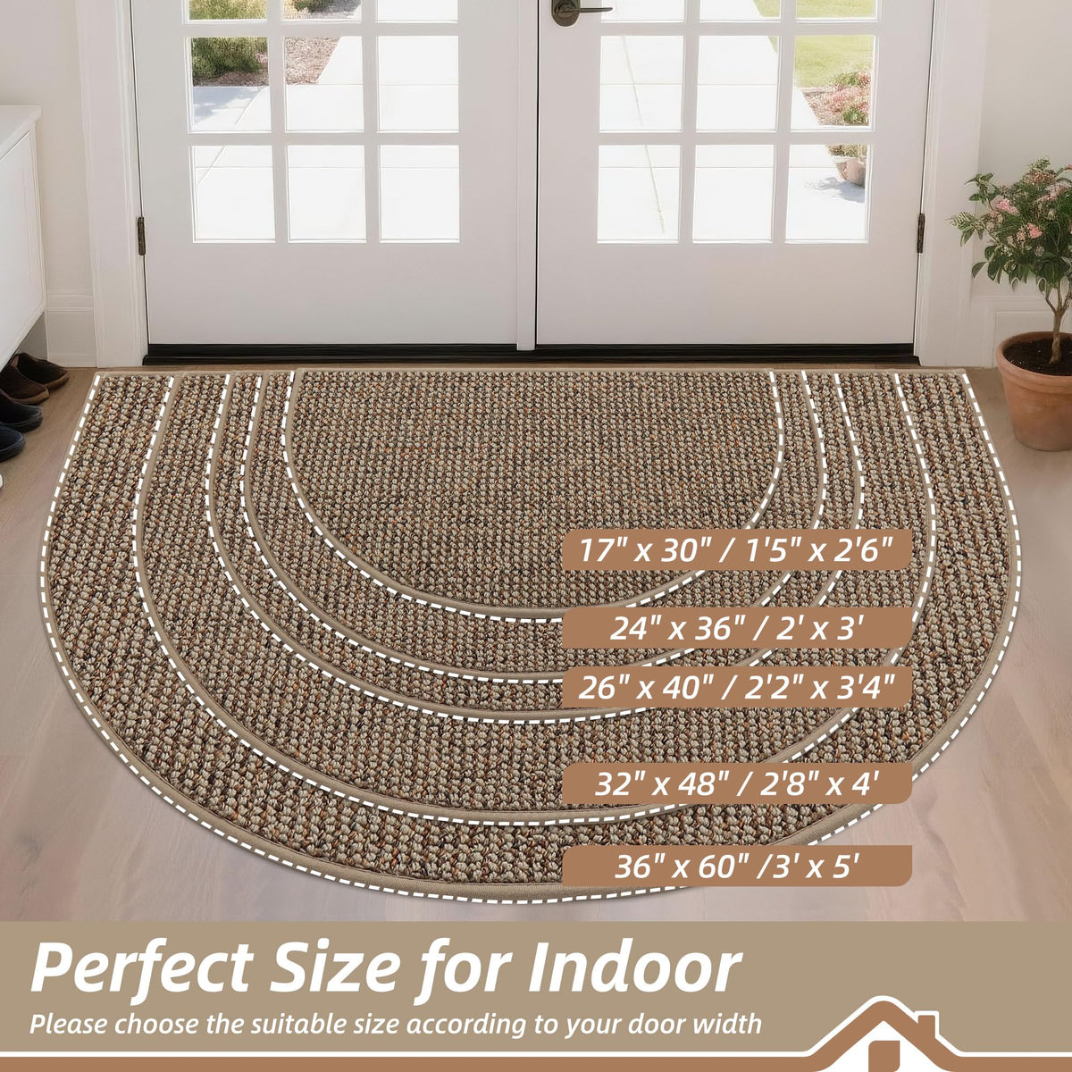 Dirt Trapper Door Mat 36" x 60" Half Circle Non Slip Rugs (15 Sq Ft)