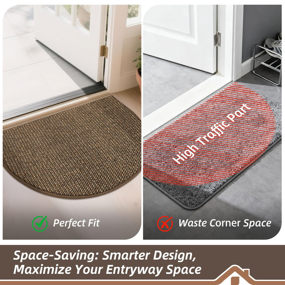 Dirt Trapper Door Mat 24" x 36" Half Circle Non Slip Rugs (2 Sq Ft)