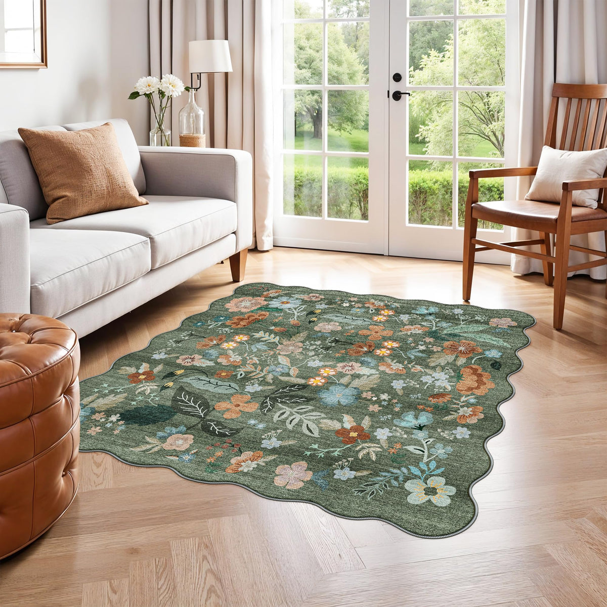 Floral Square Area Rug for Family