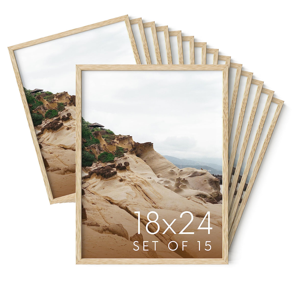 18x24 Natural Oak Wood Picture Frames Set of 15