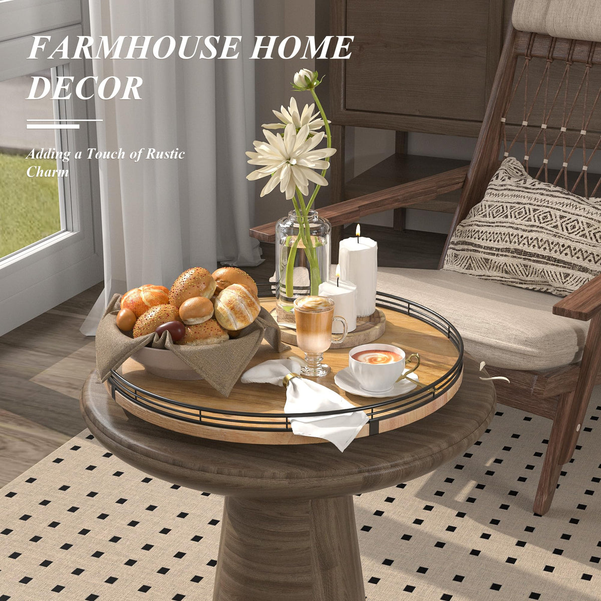 16 Inch Farmhouse Oak Lazy Susan Organizer for Table and Cabinet