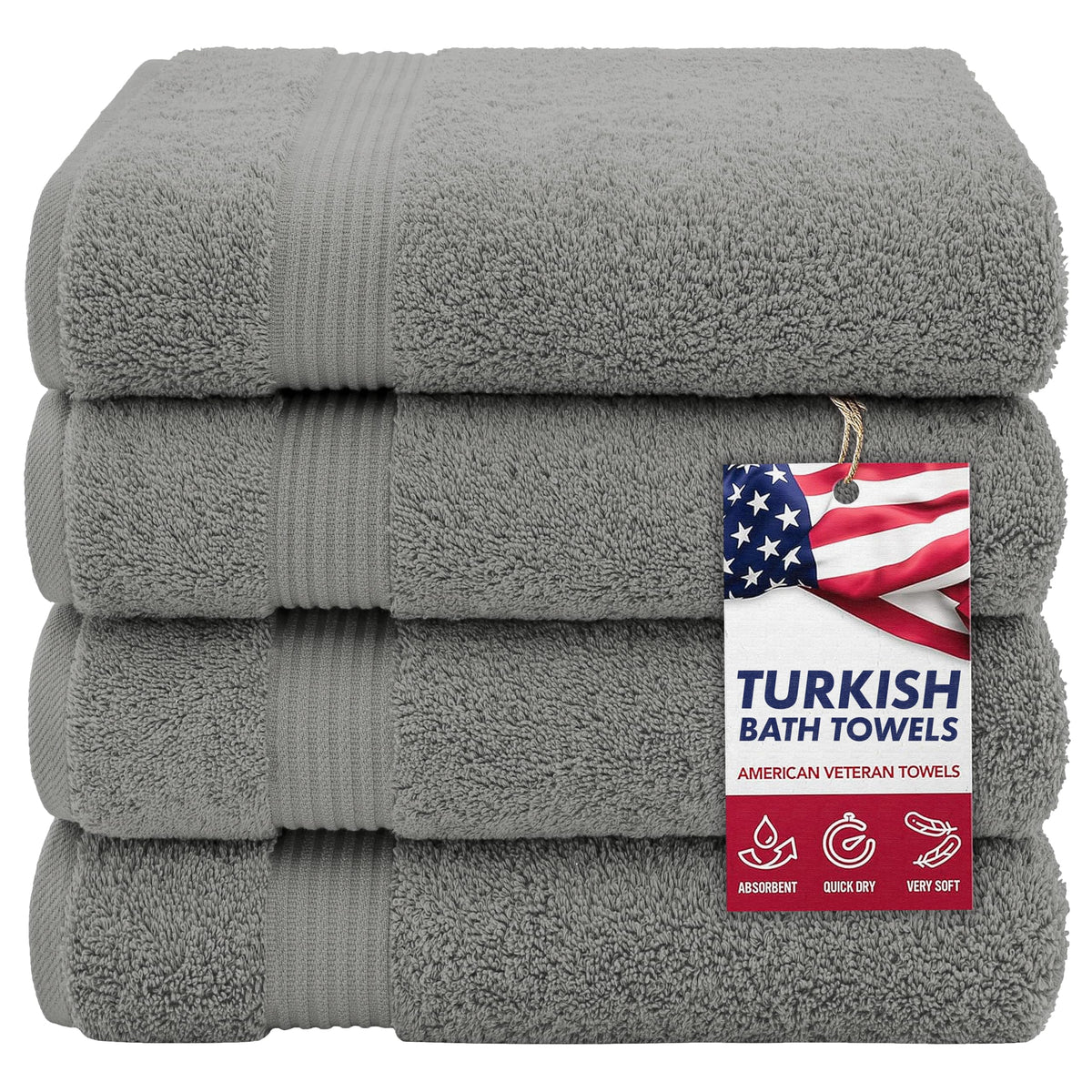 100% Cotton Turkish Bath Towels for Bathroom 4 Pack (4 Count)