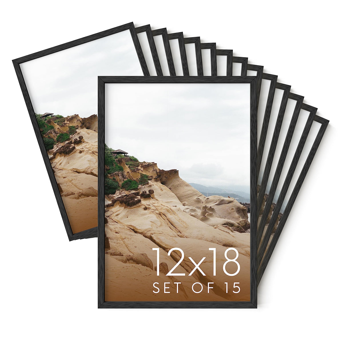 12x18 Black Oak Wood Picture Frames Set of 15