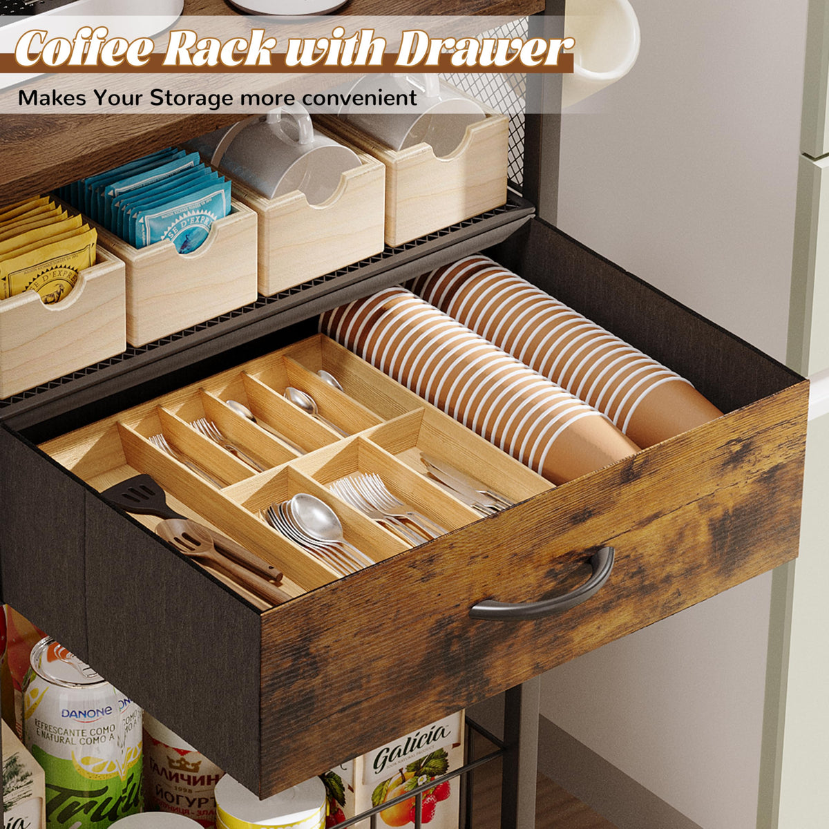 Small Coffee Bar Cart with Drawer Srorage (879.84 Ounce)