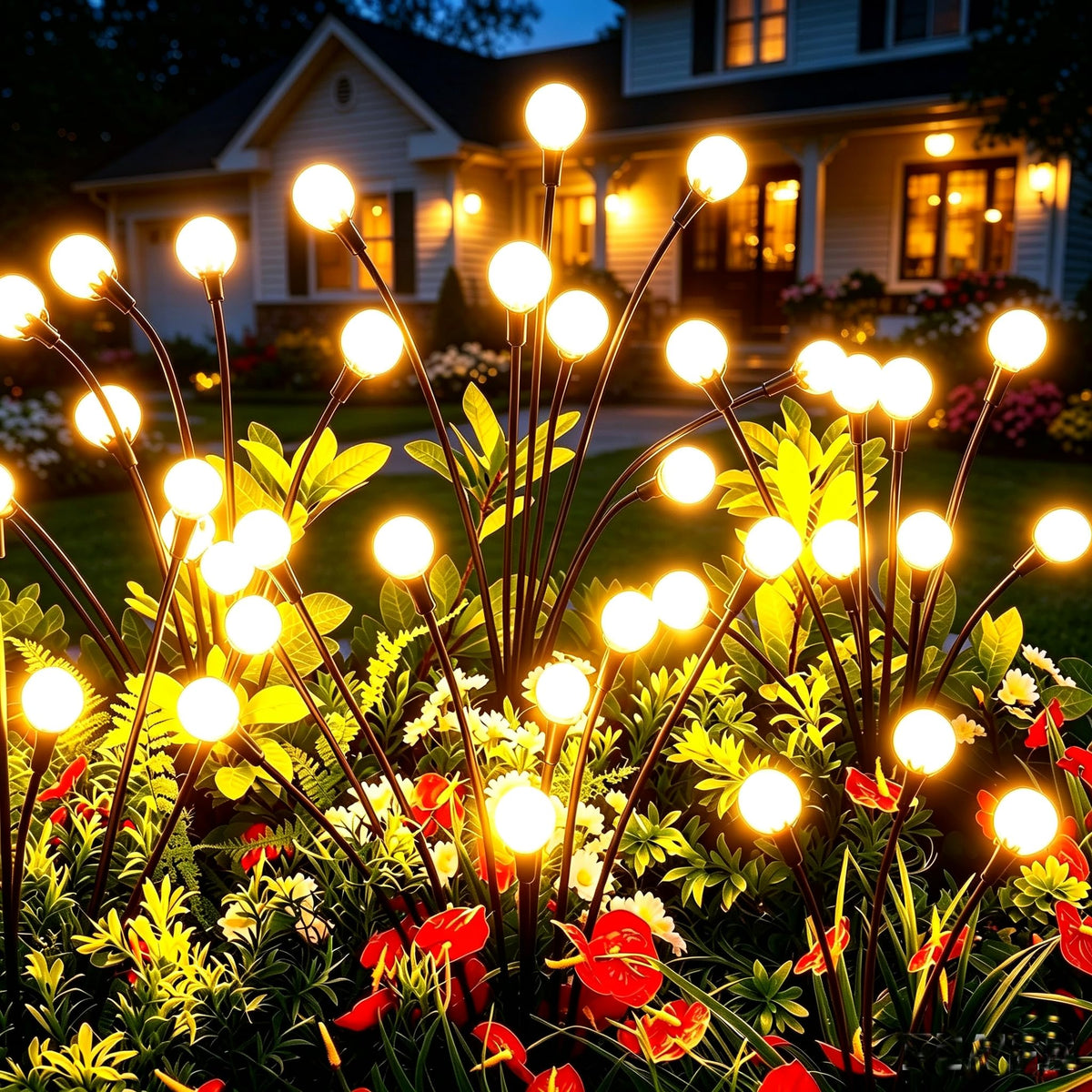 Solar Lights Outdoor Waterproof 4 Pack of 32 LEDs Garden Patio Firefly Decoration Unique Gifts Women Grandparents (4 Count)
