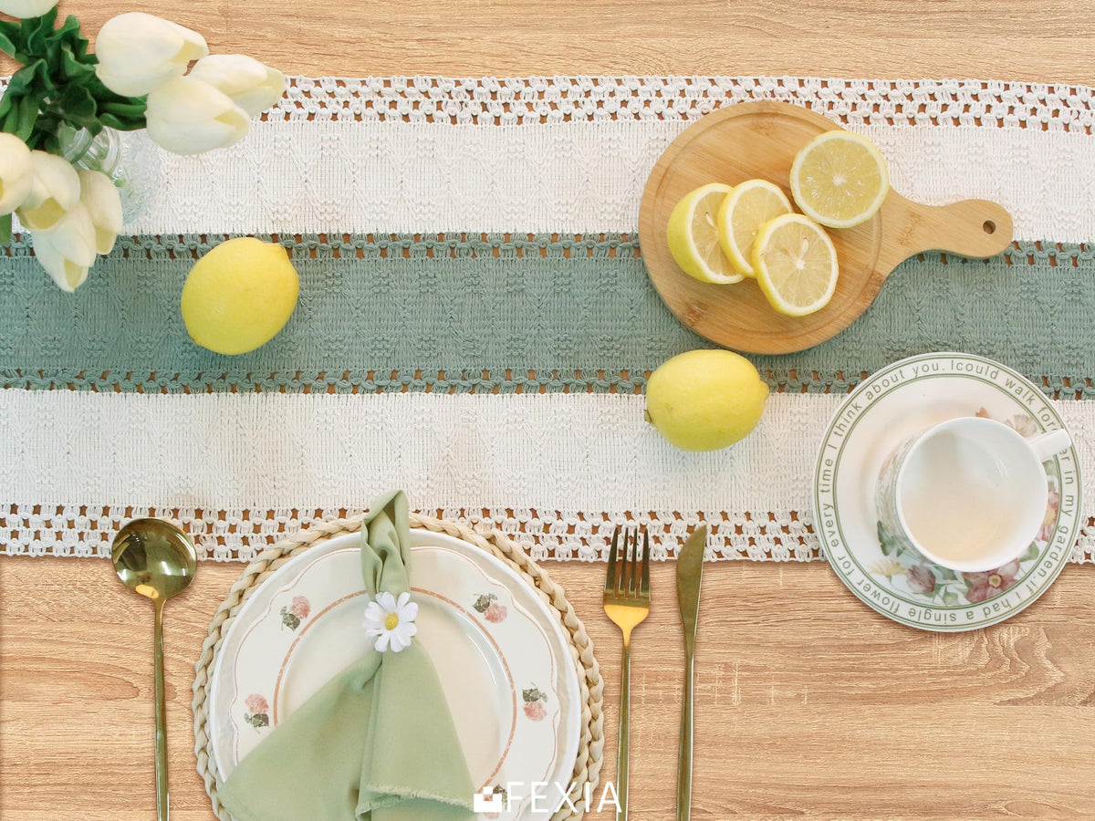 Boho Table Runner for Home Decor 12x36 Sage Green Fall Decorations (3 Foot)