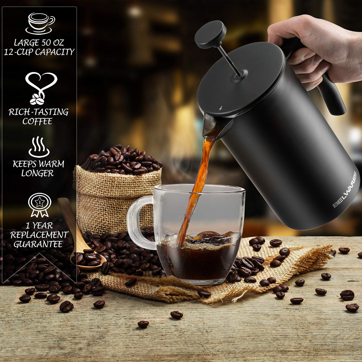 Large French Press Coffee Maker 50oz