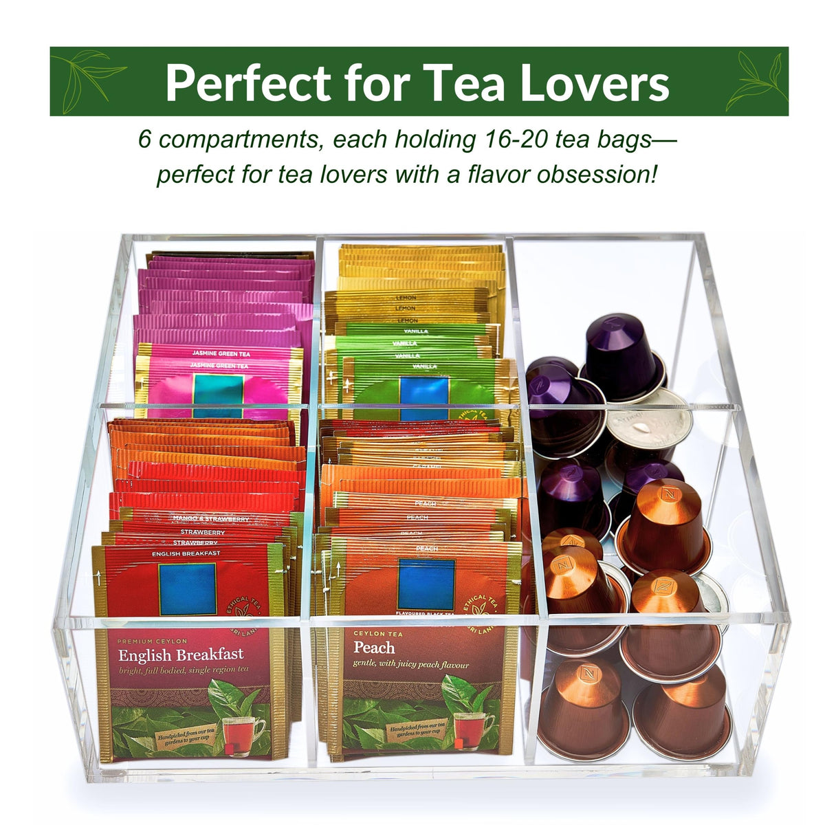 Heavy Duty Acrylic Tea Bag Organizer