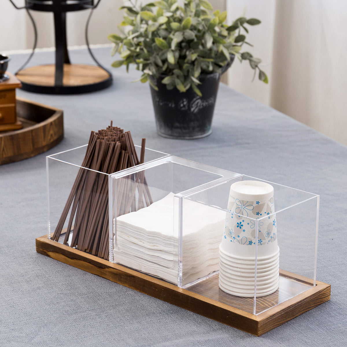 Coffee & Tea Station Organizer with Acrylic Compartments