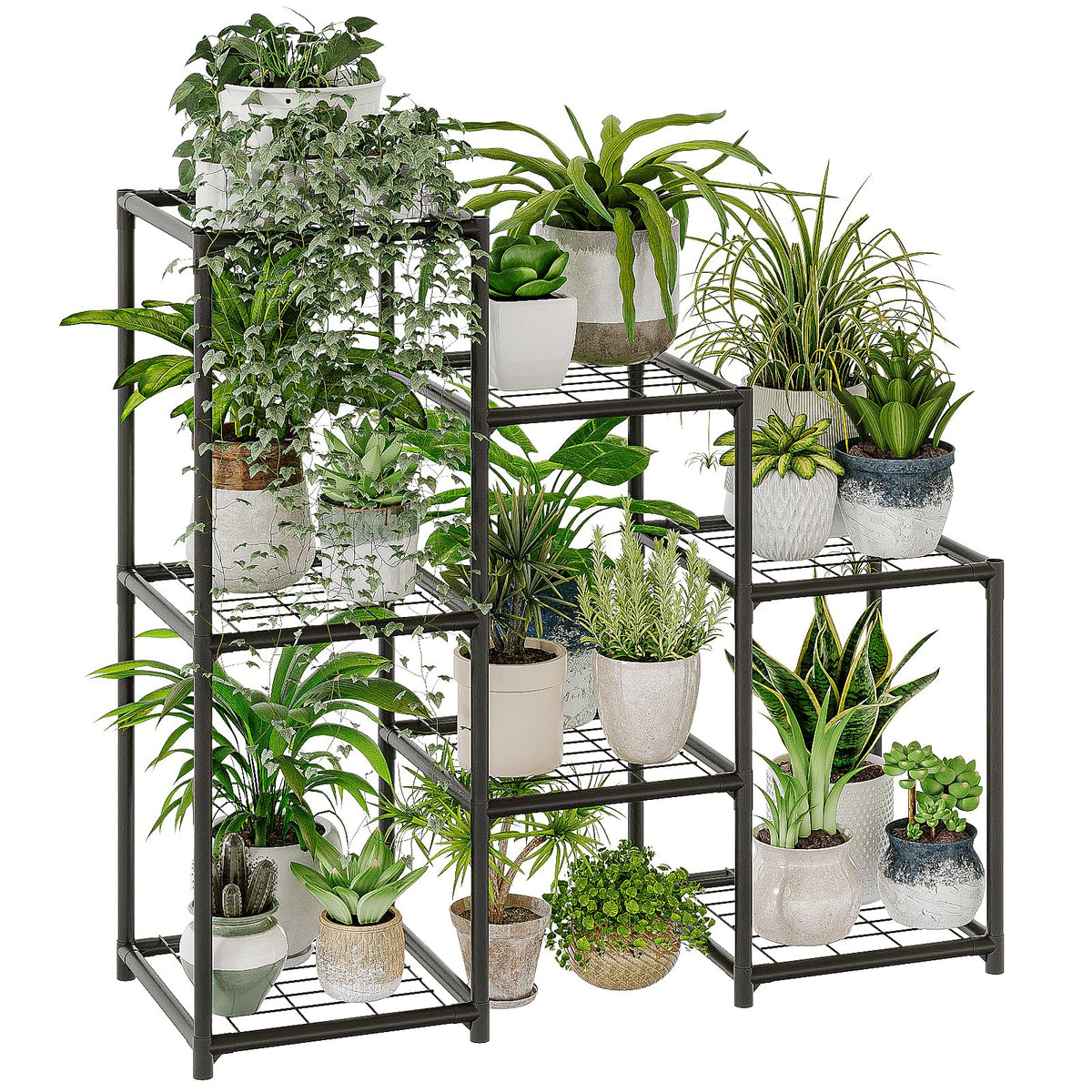 Black Plant Stand Outdoor Metal Plant Shelf for Multiple Plants