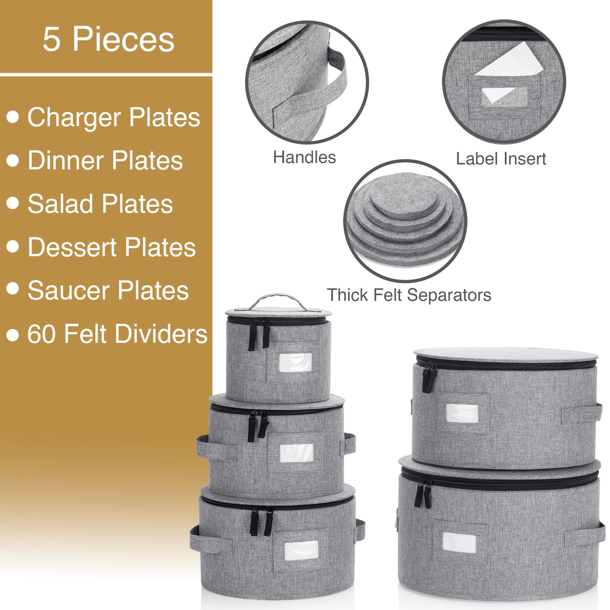 5PC China Storage Cases for Dinnerware