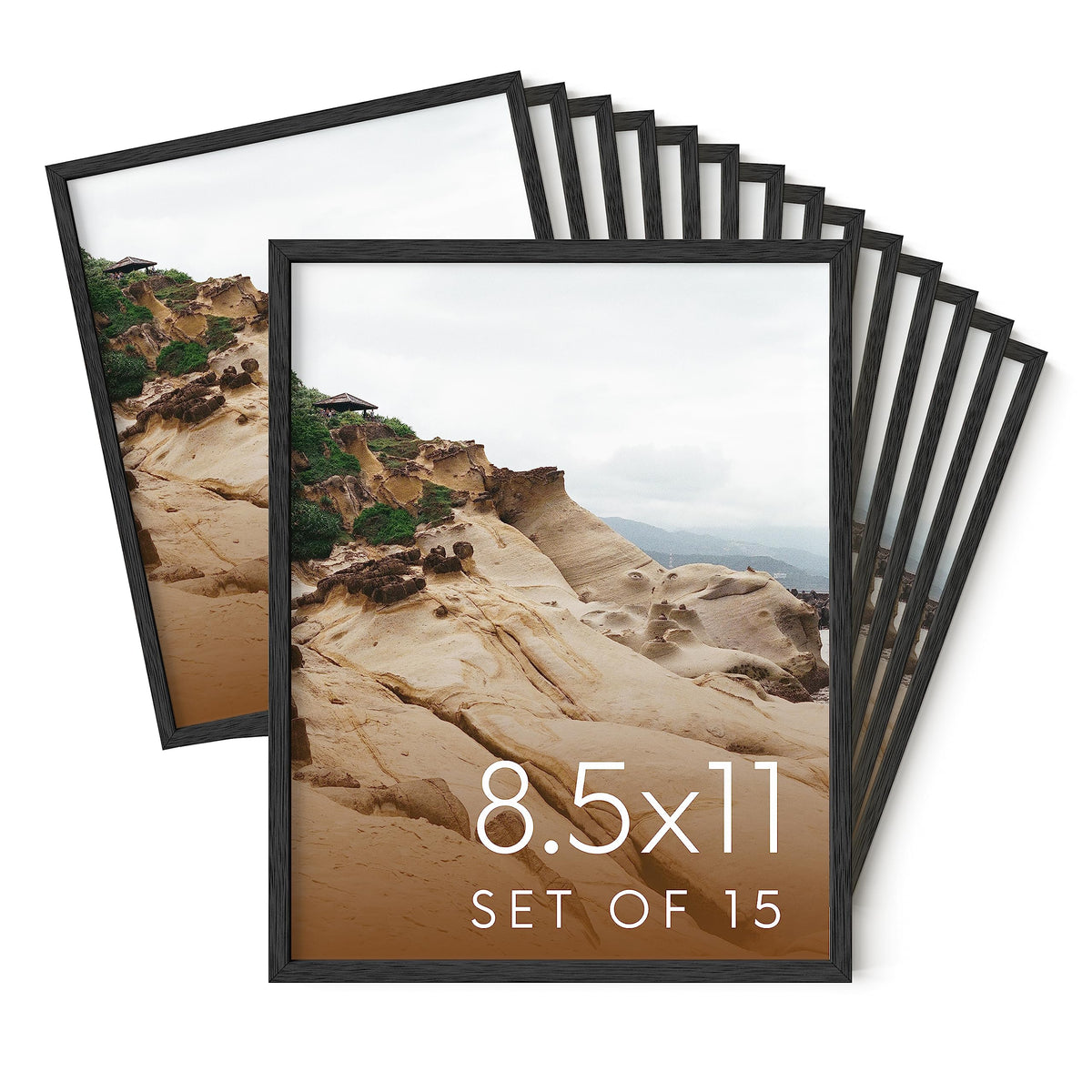 8.5x11 Black Oak Wood Picture Frames Set of 15 (15 Count)