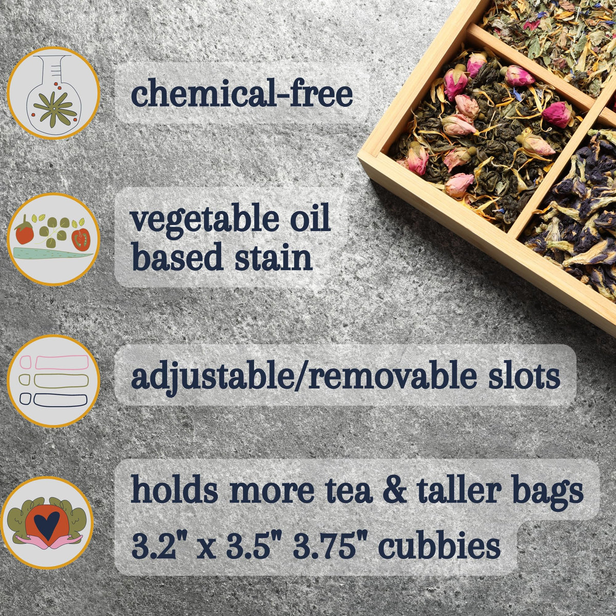 Bamboo Tea Organizer Box Chemical Free Eco
