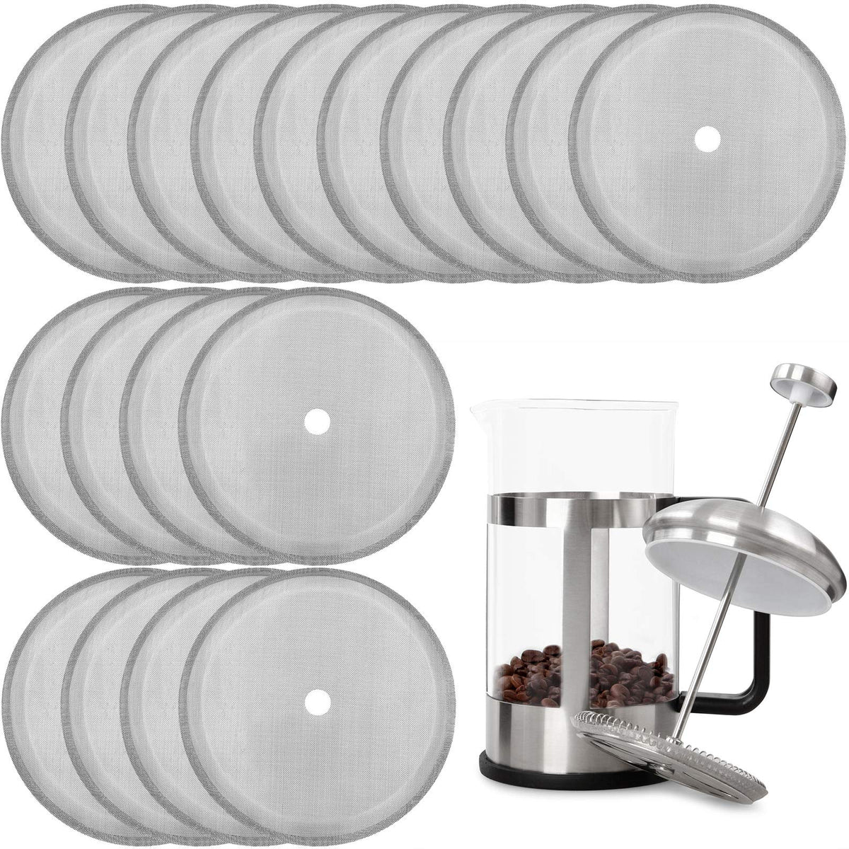 18 Packs French Press Replacement Cafetiere Filter Mesh Screen Coffee French Press Filters (18 Count)