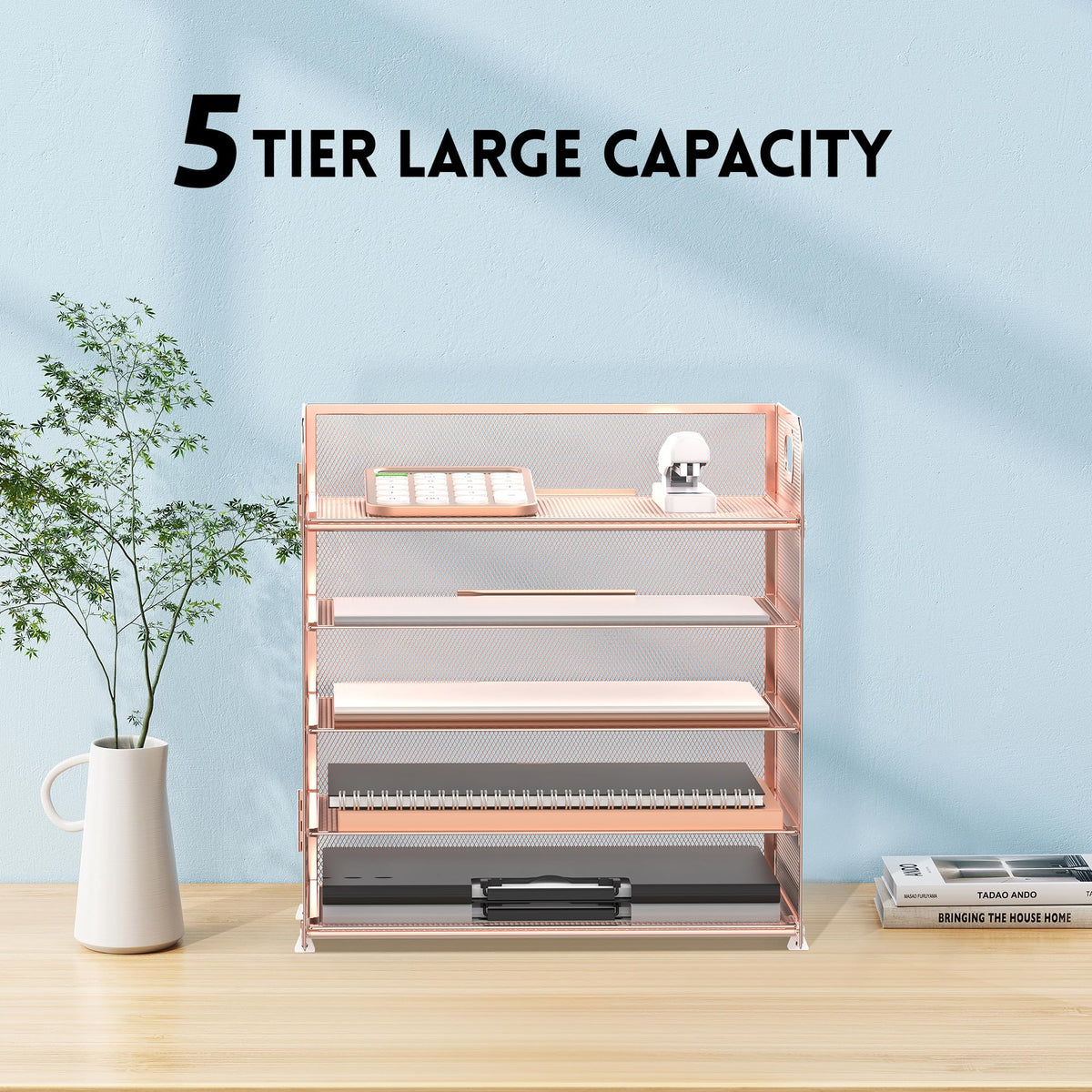5 Trays Paper Organizer Letter Tray with Handle (5 Count)