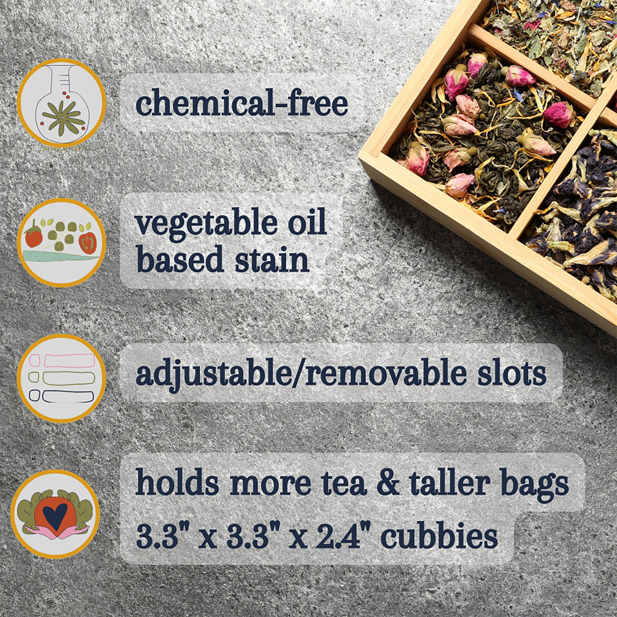 Bamboo Tea Organizer Box Chemical Free Eco