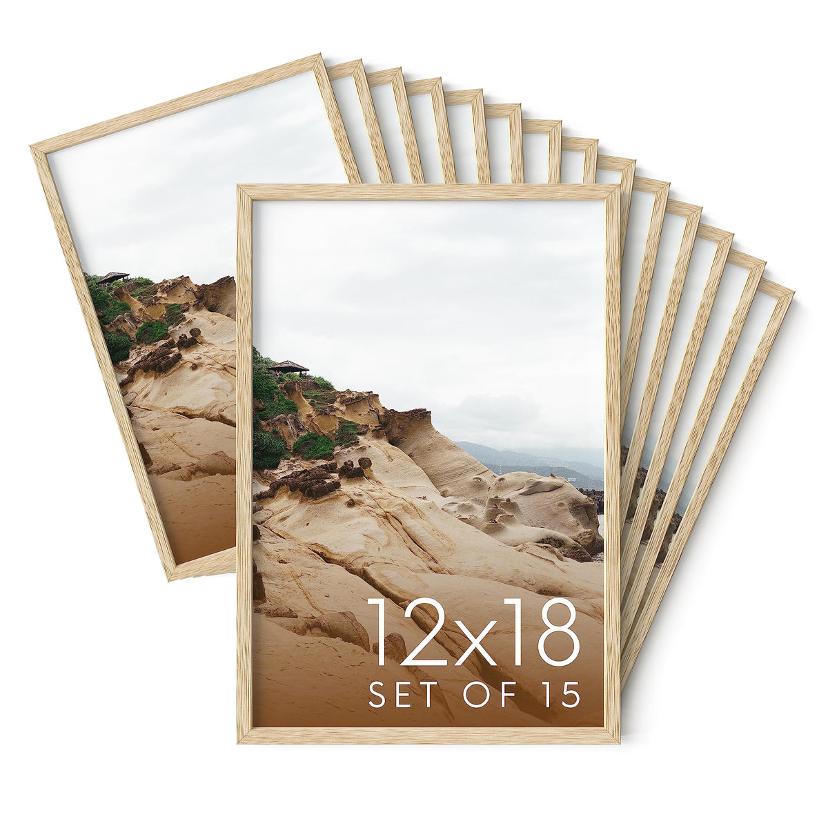 12x18 Natural Oak Wood Picture Frames Set of 15
