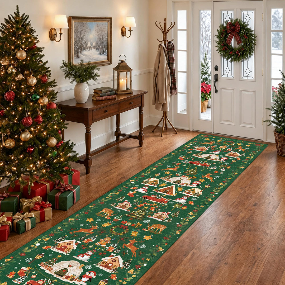 Vintage Christmas Runner Rug 2x8