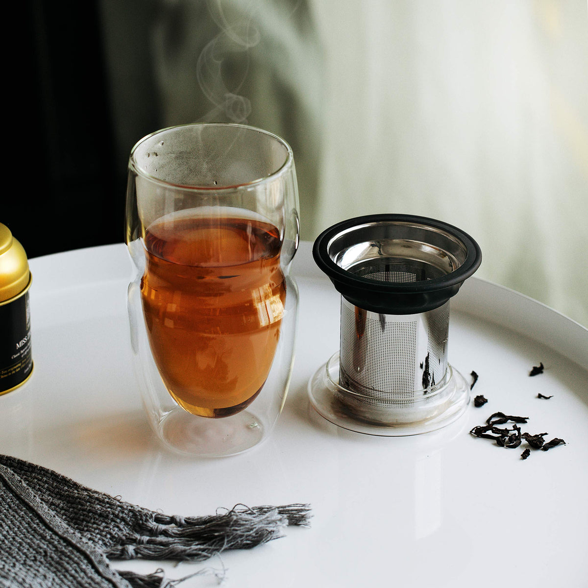 BTaT Double Wall Glass Tea Cup With Stainless Steel Infuser and Lid (2 Count)
