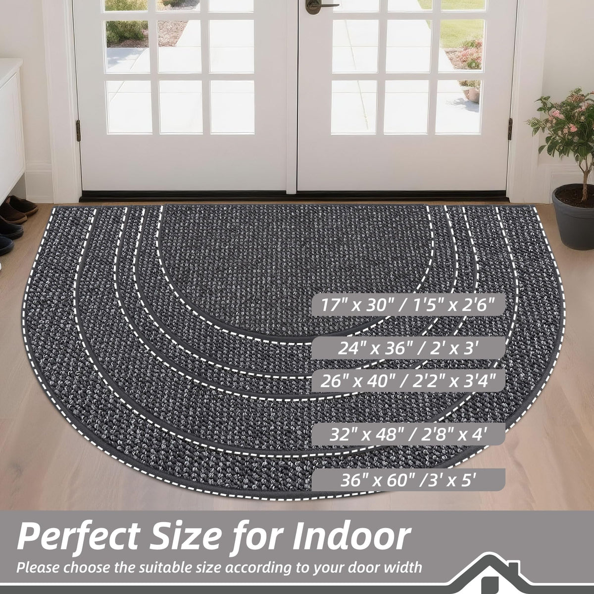 Dirt Trapper Door Mat 24" x 36" Half Circle Non Slip