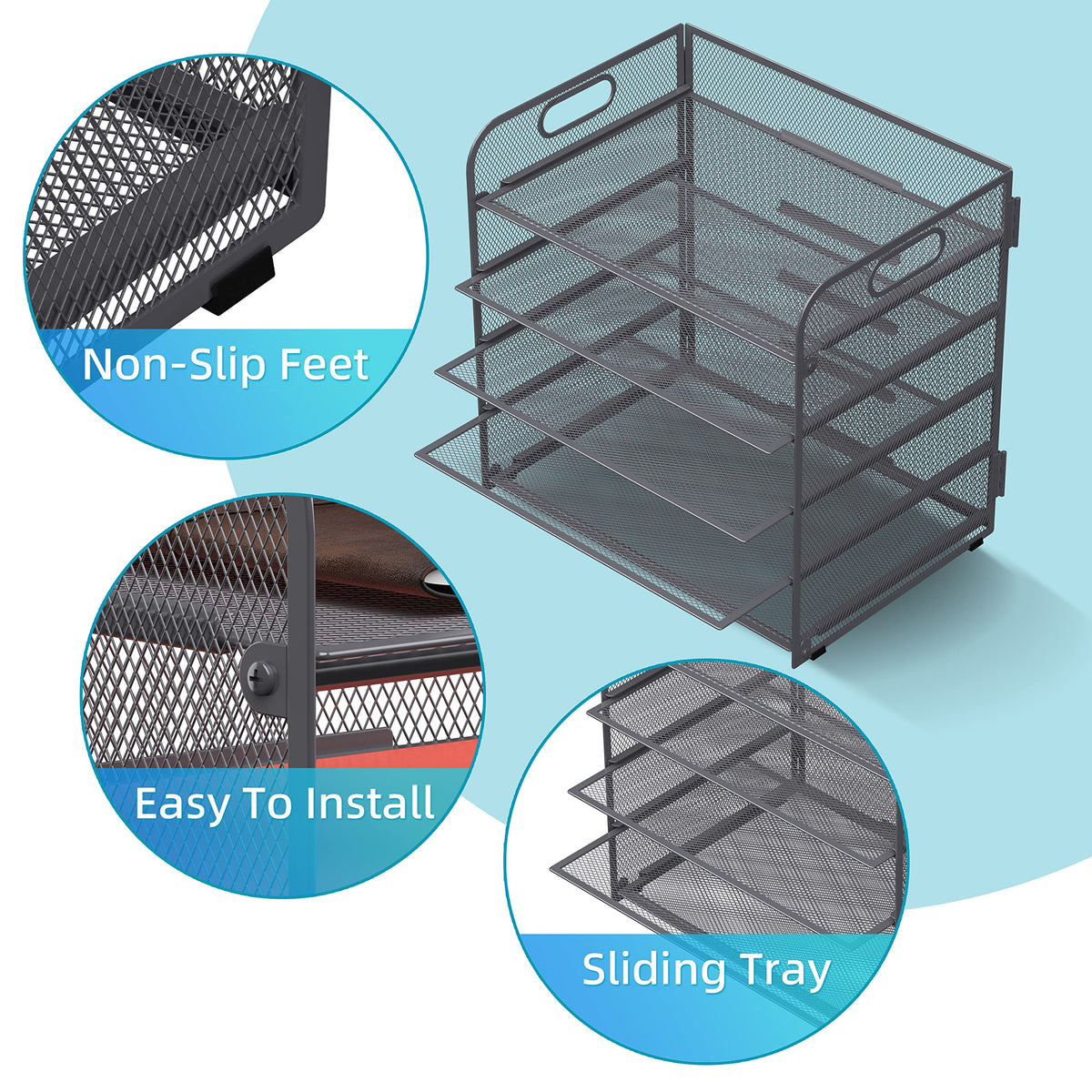 5 Trays Paper Organizer Letter Tray with Handle