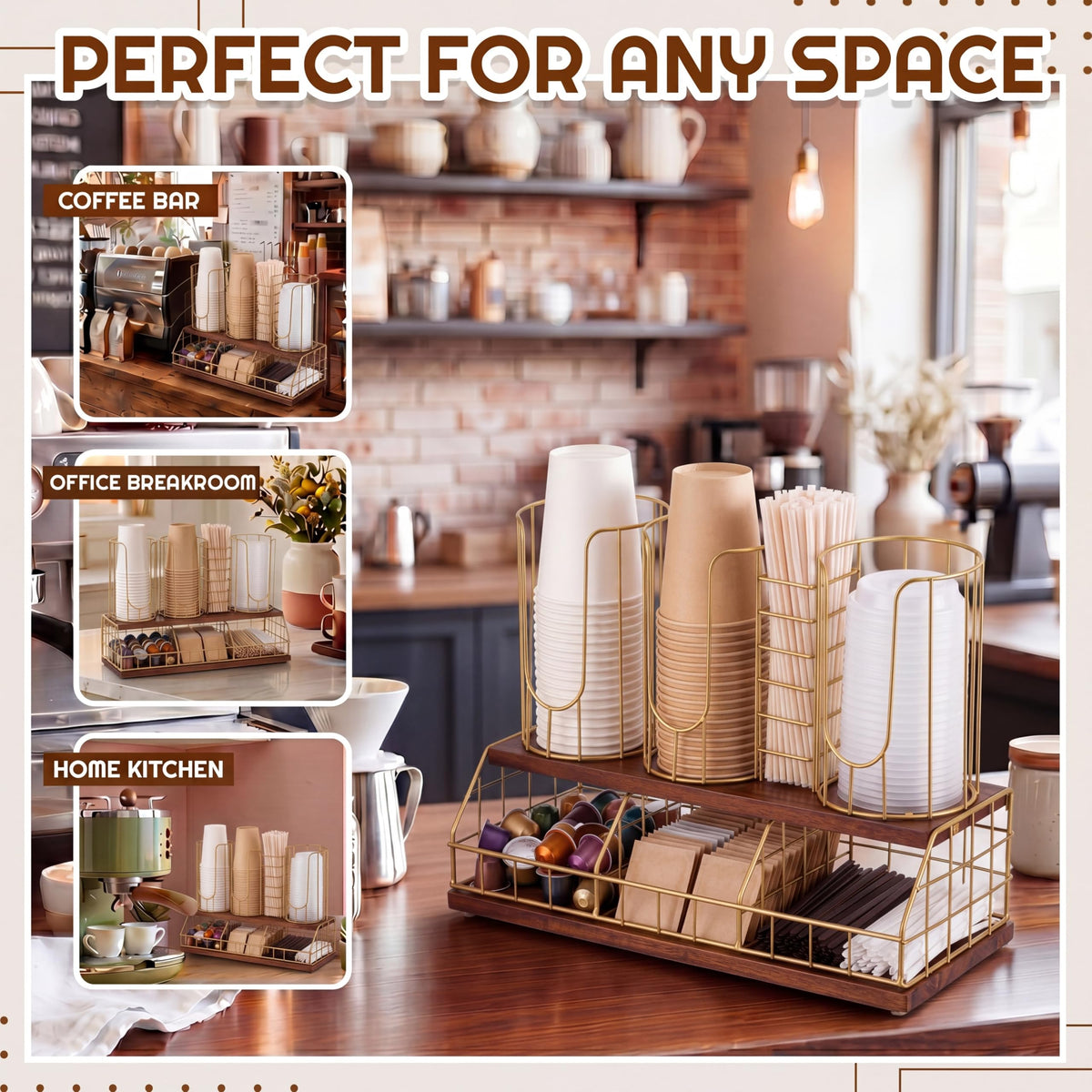 18oz Adjustable Coffee Cup Dispenser with Wooden Base