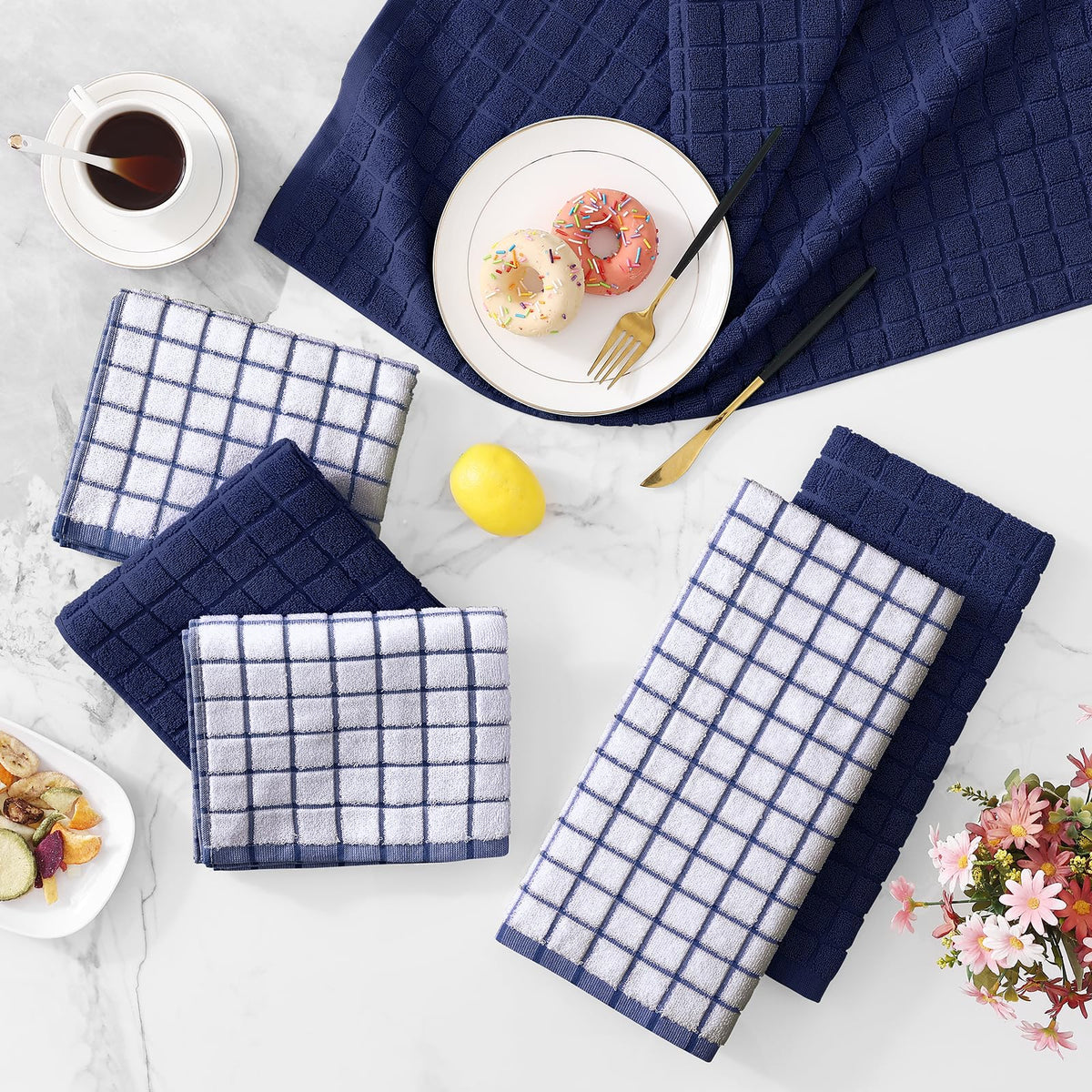 Large Premium Cotton Kitchen Towels 16"x 28" (8 Count)