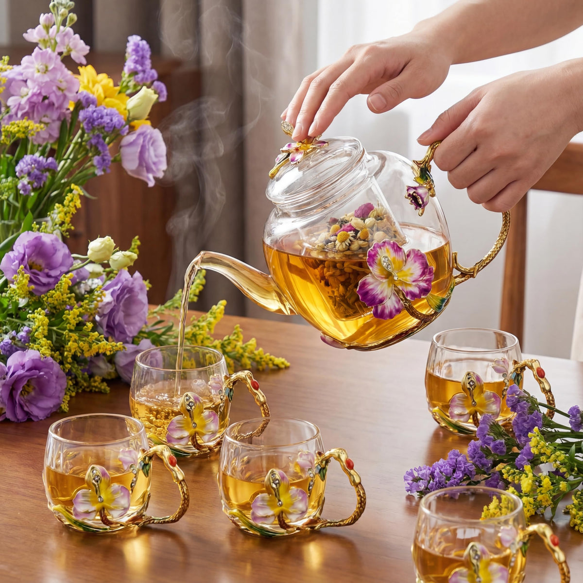 Floral Glass Tea Set (7 Count)