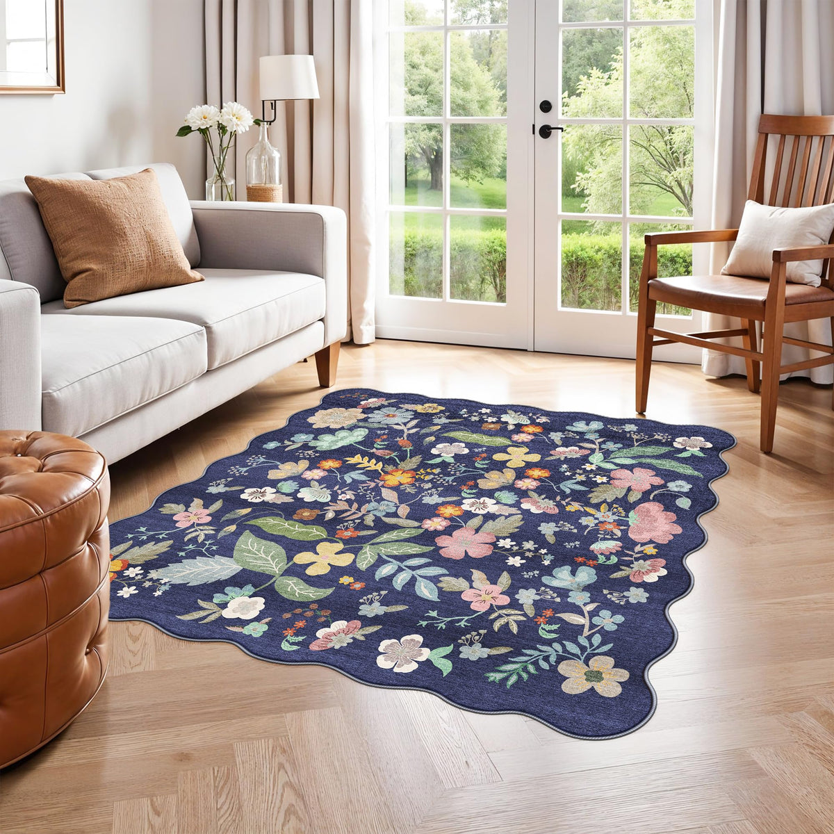 Floral Square Area Rug for Family (25 Sq Ft)
