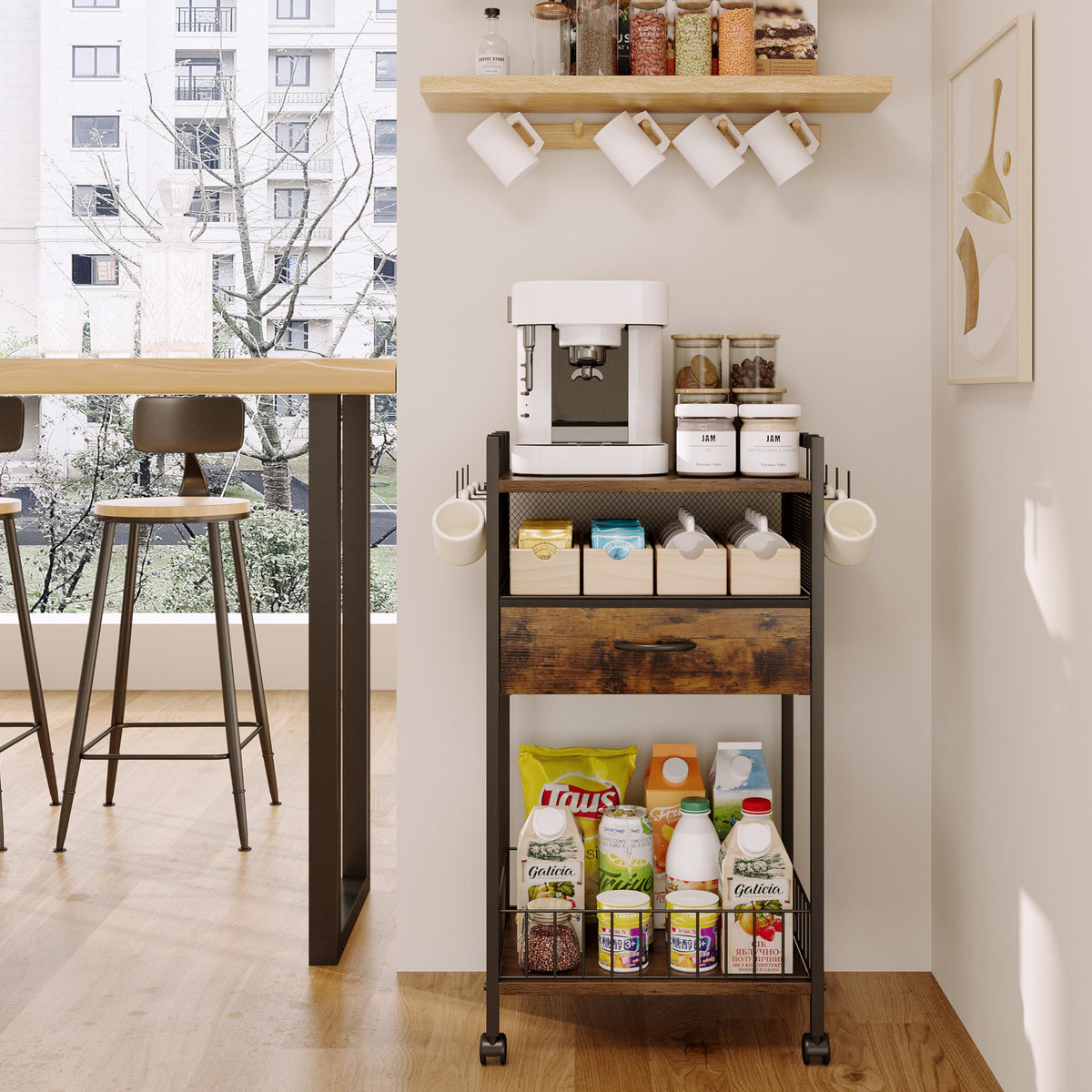 Small Coffee Bar Cart with Drawer Srorage (879.84 Ounce)