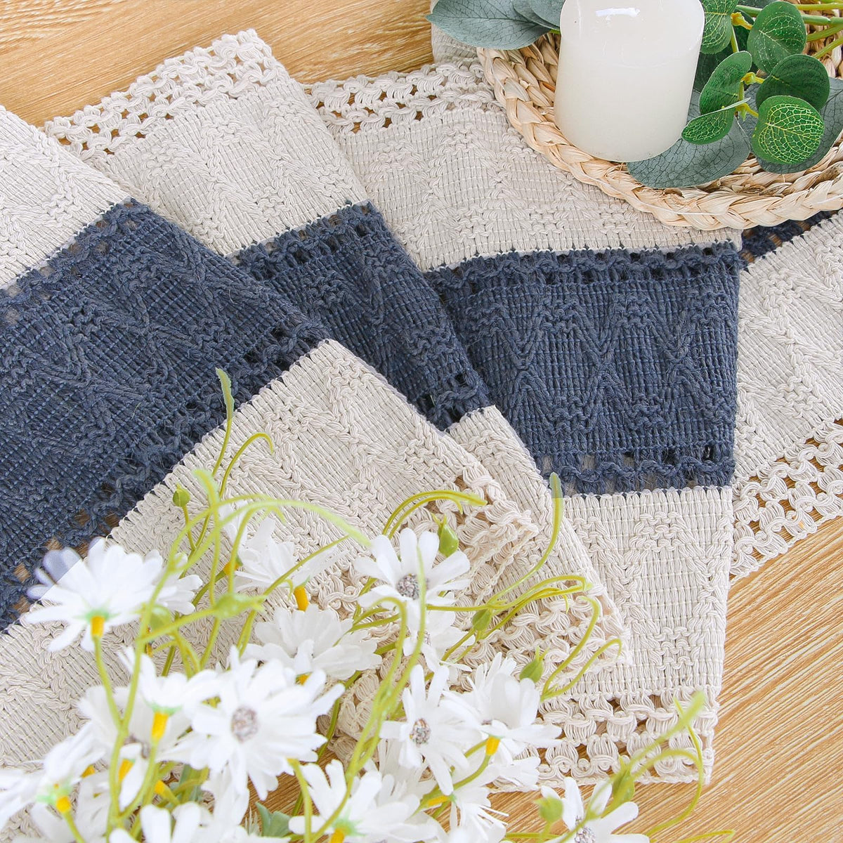 Boho Table Runner for Home Decor 12x48 Blue Fall Rustic Decorations (4 Foot)