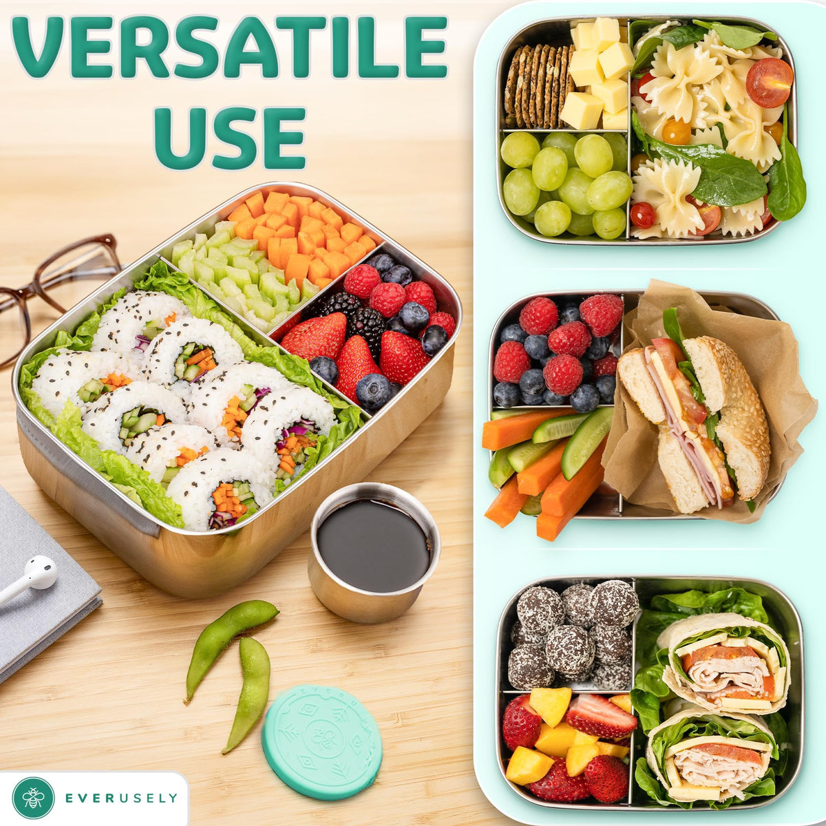 Stainless Steel Bento Box + Condiment Container