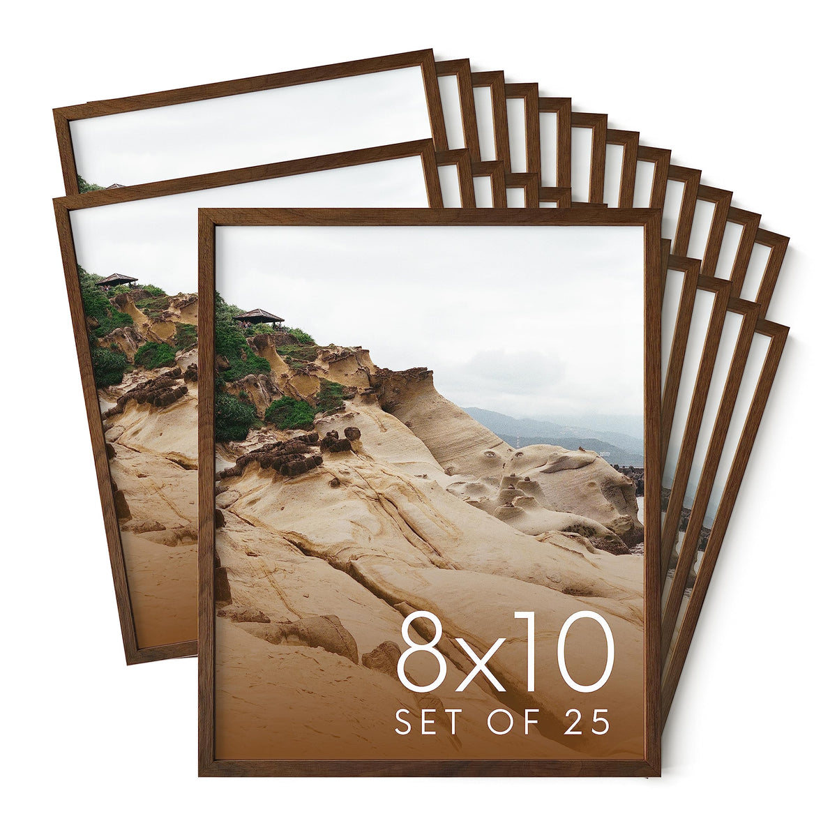 8x10 Walnut Oak Wood Picture Frames Set of 25