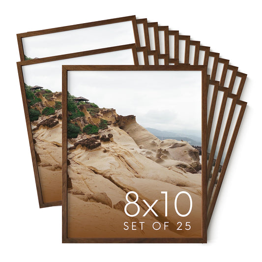 8x10 Walnut Oak Wood Picture Frames Set of 25