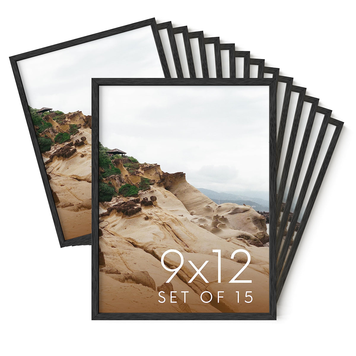 9x12 Black Oak Wood Picture Frames Set of 15