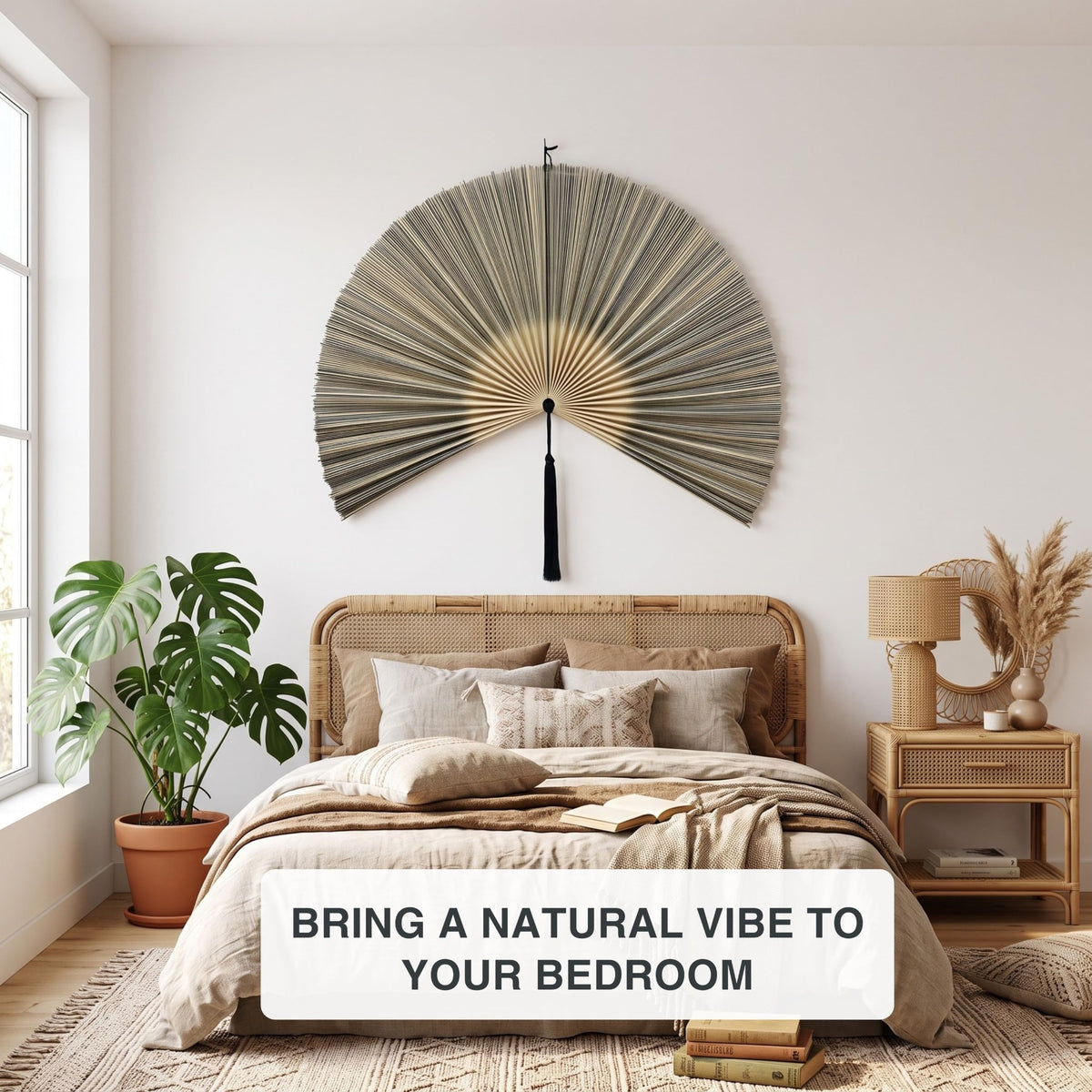 White Brown Bamboo Wall Fan