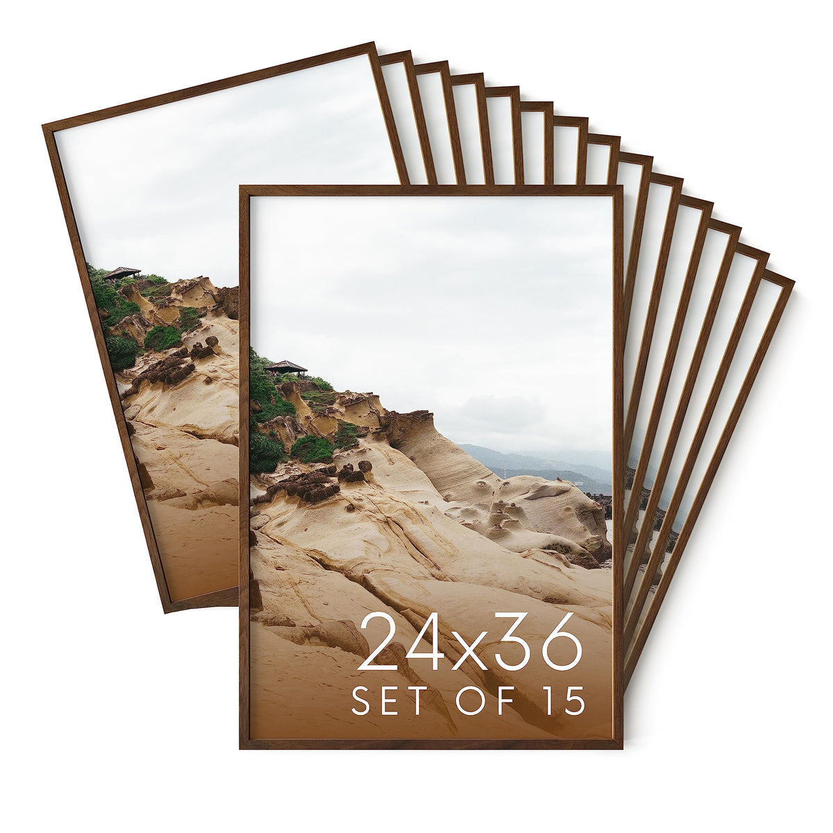 24x36 Walnut Oak Wood Picture Frames Set of 15