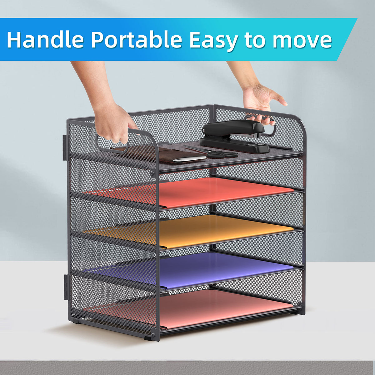 5 Trays Paper Organizer Letter Tray with Handle