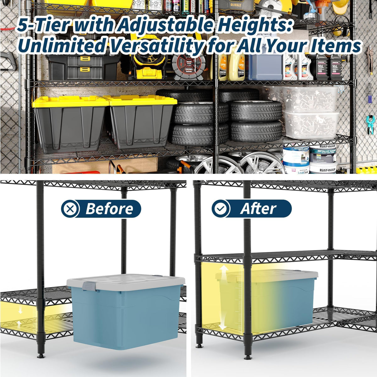 71" Wide Storage Shelves Metal Shelving Units 5 Tier