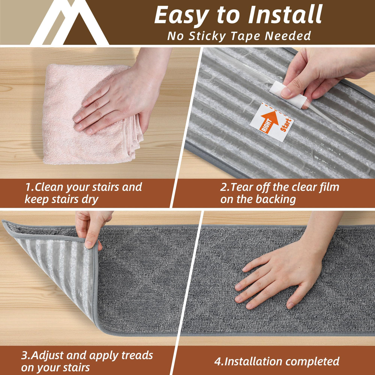 Stair Treads for Wooden Steps Non Slip 9"x28" (26.25 Sq Ft)