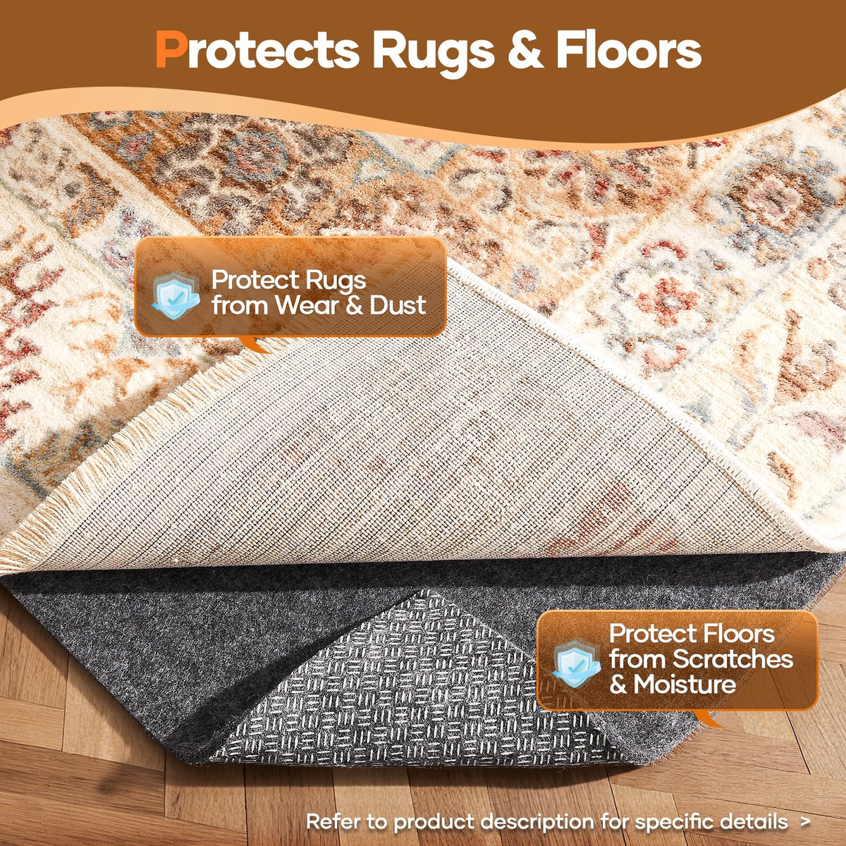 Non Slip Cushioned Rug Pad Gripper (6 Sq Ft)