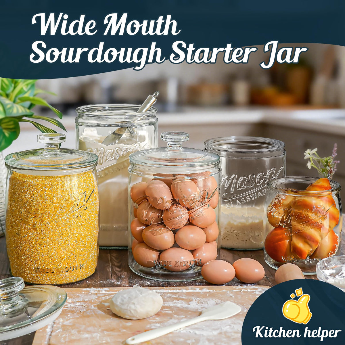 1 Gallon Glass Cookie Jar with Airtight Lid for Sourdough Starter (2 Count)