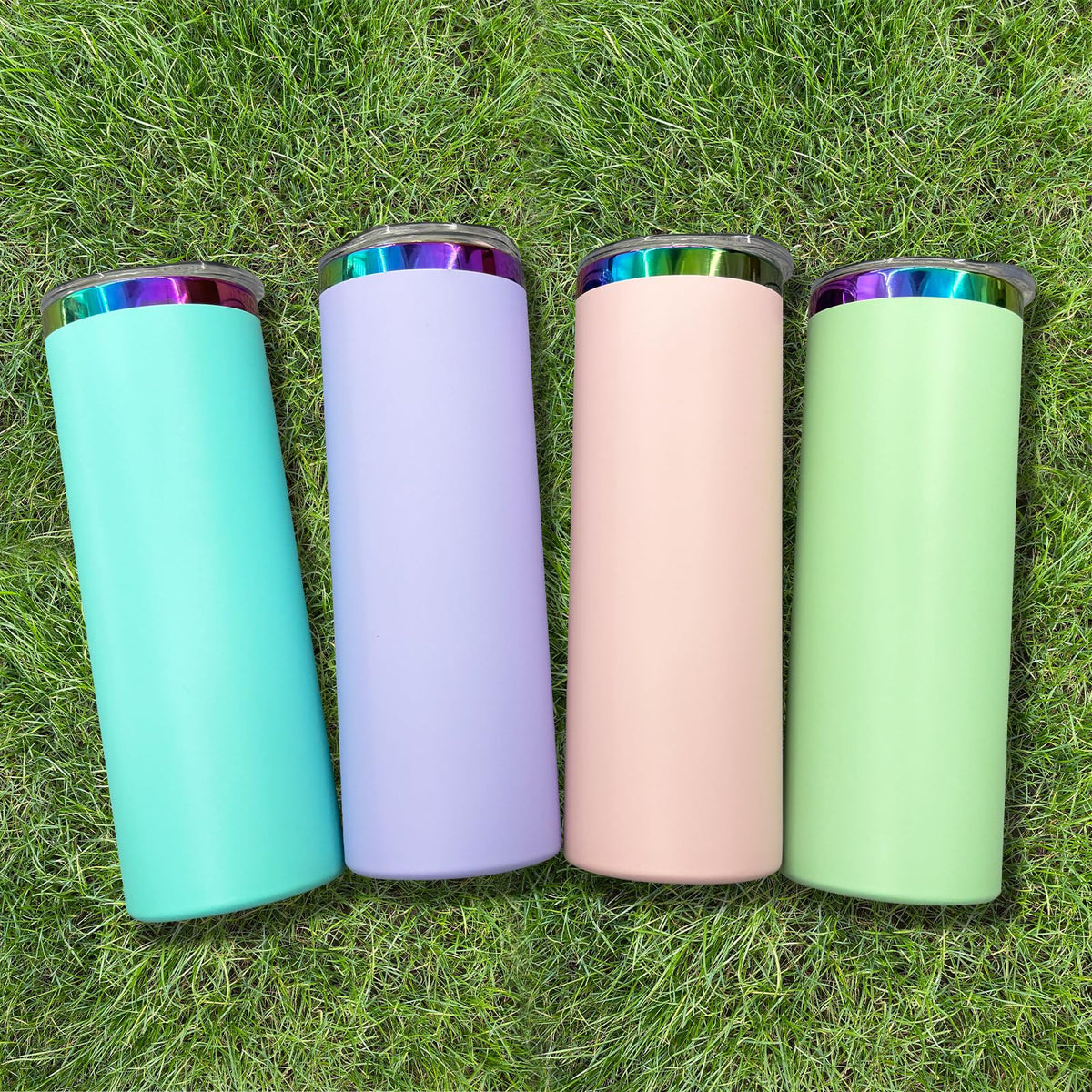 20 oz Skinny Tumblers Bulk With Lid and Straw Green (8 Count)